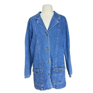 Vintage 80's Women's XL Denim Blazer Jacket Button Up Blue Denim Funky NY style